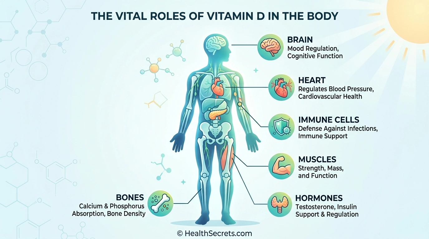 Bienfaits de la vitamine D sur la santé à travers les systèmes corporels, y compris les os, le système immunitaire, le cerveau, le cœur et les muscles